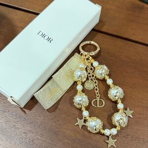 Dior GWP Gold and White Pearl Charm Keychain